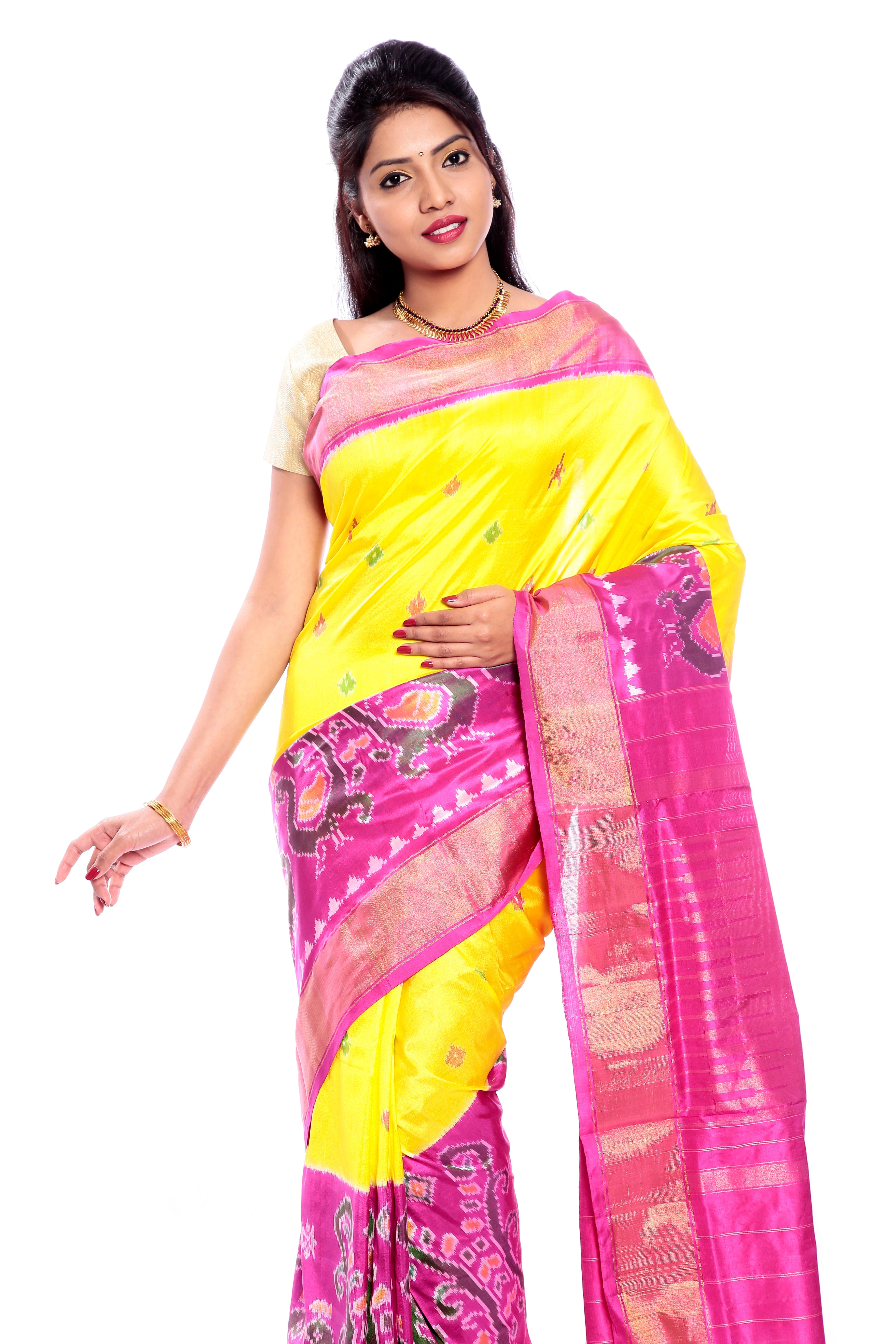 Pochampally  ikkat Silk Sarees  in yellow
